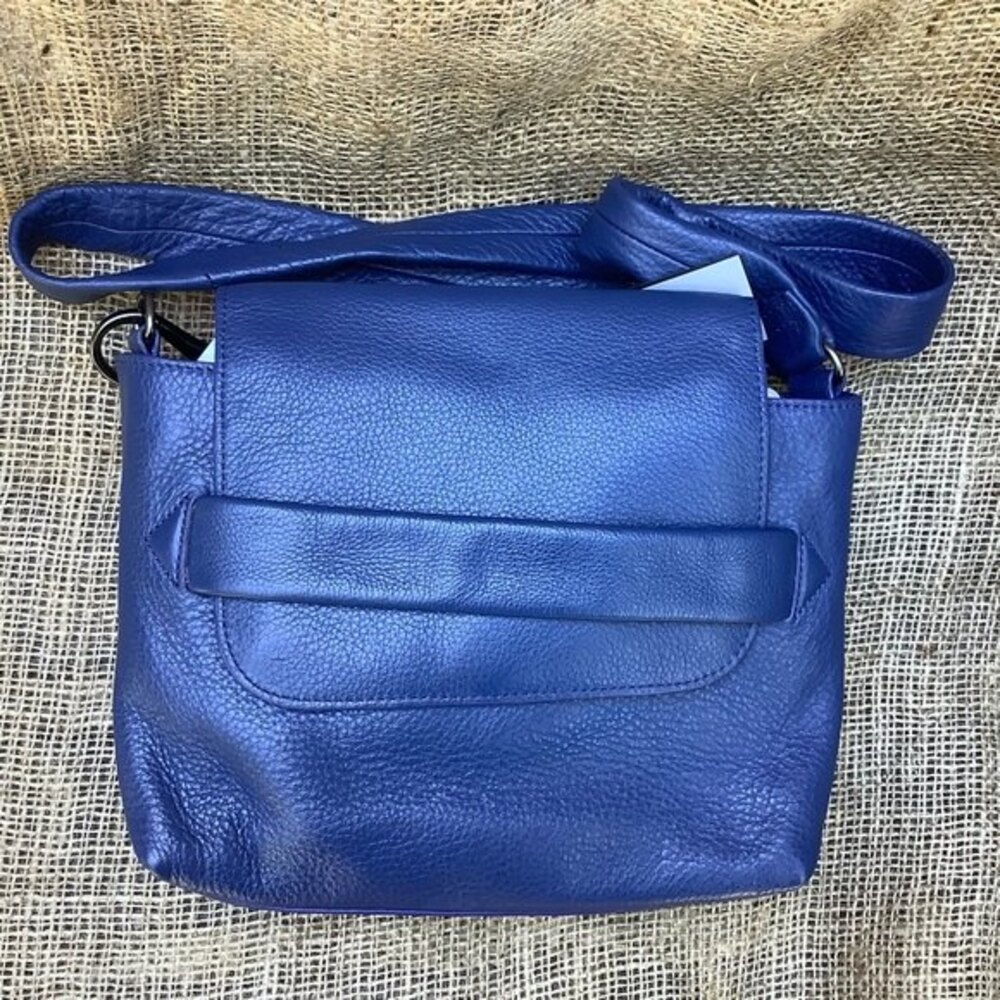 Halston Heritage Small Leather Crossbody Blue Flap Bag - Picture 2 of 10